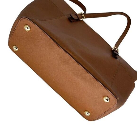 Michael Kors Womens Jet Set Zip Saffiano Leather Tote Shoulder Bag Brown Medium - Picture 5 of 12